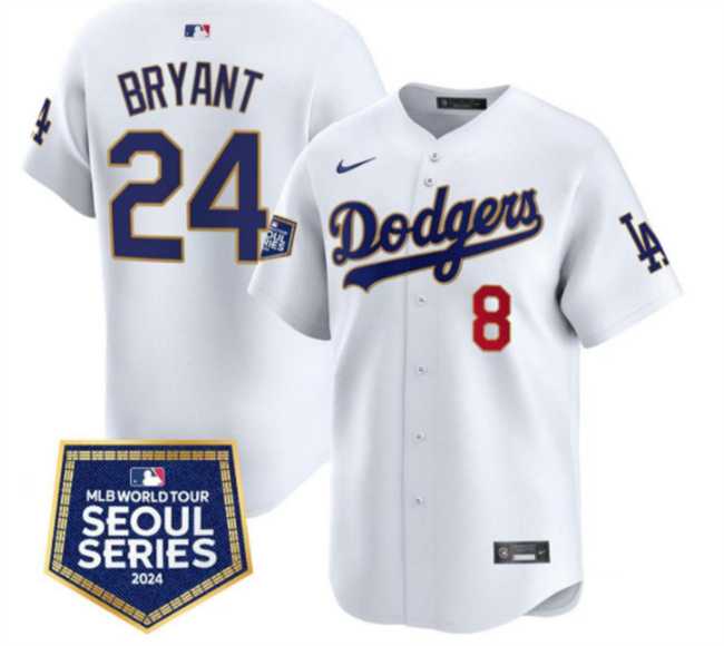 Mens Los Angeles Dodgers Front #8 Back #24 Kobe Bryant White 2024 World Tour Seoul Series Home Limited Stitched Jersey Dzhi
